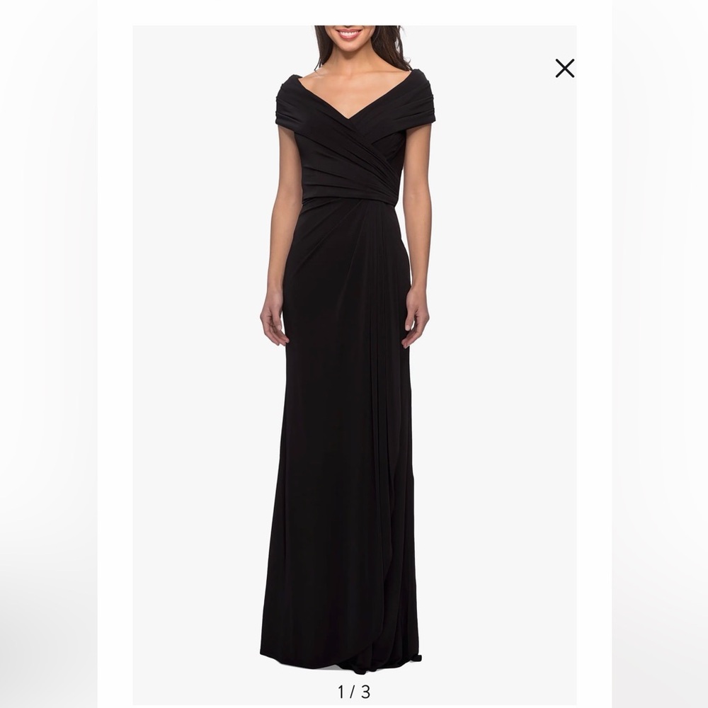 Ruched Jersey Long Gown with V-Neckline
